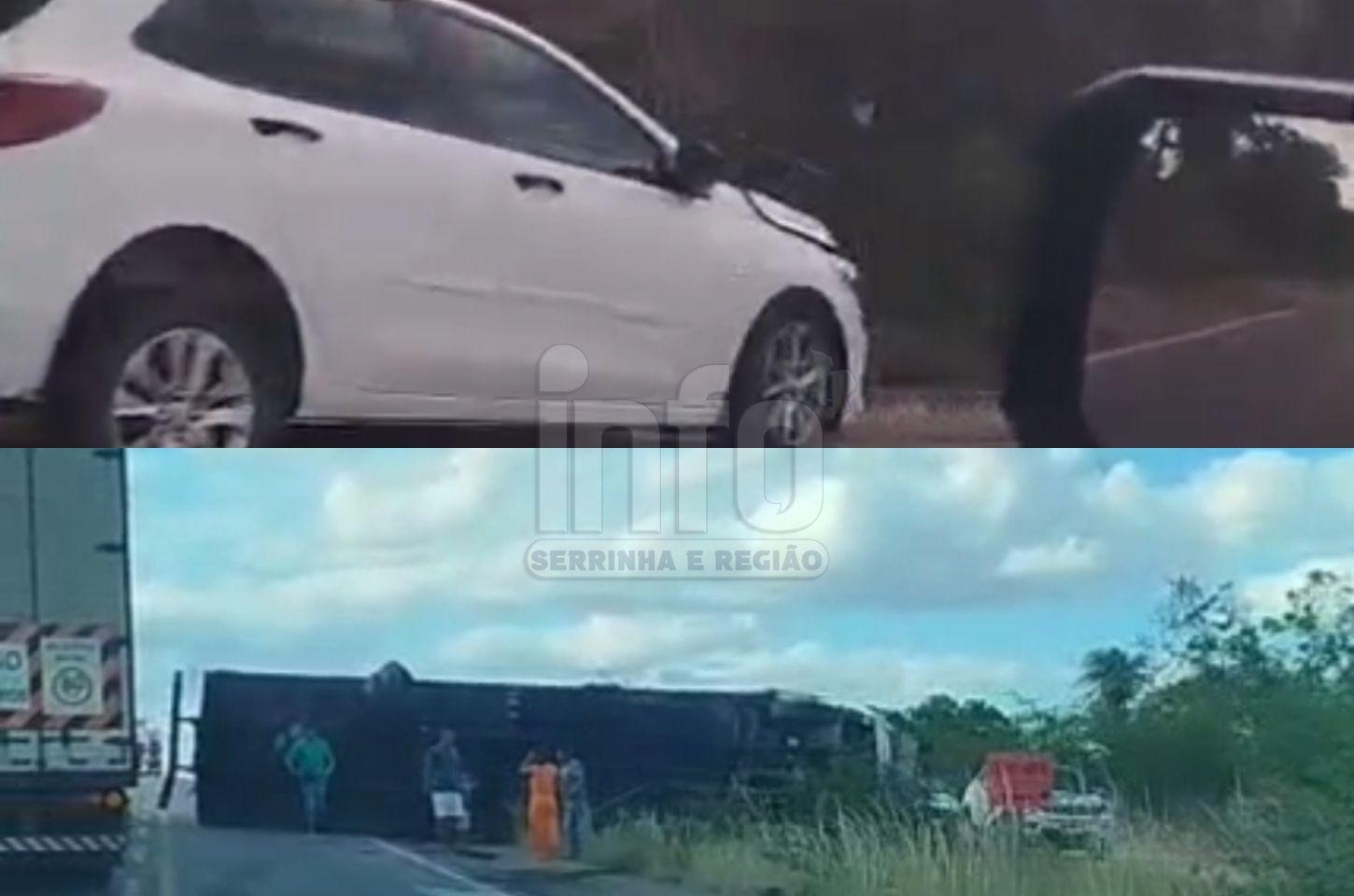 Caminhão e veículo de passeio colidem na BR-116 Norte próximo a Serrinha