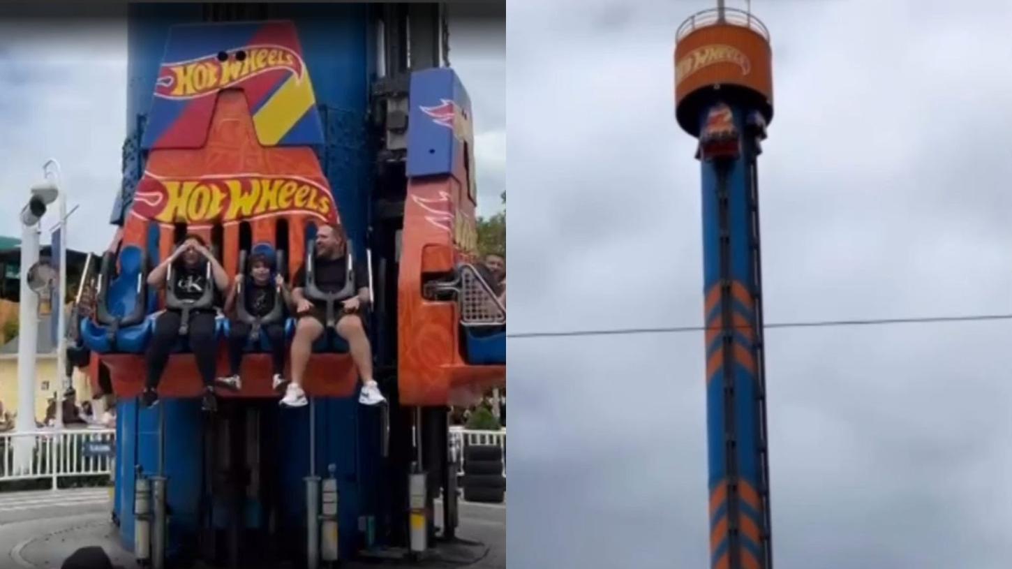 Brinquedo trava a 100 metros de altura e causa susto em visitantes