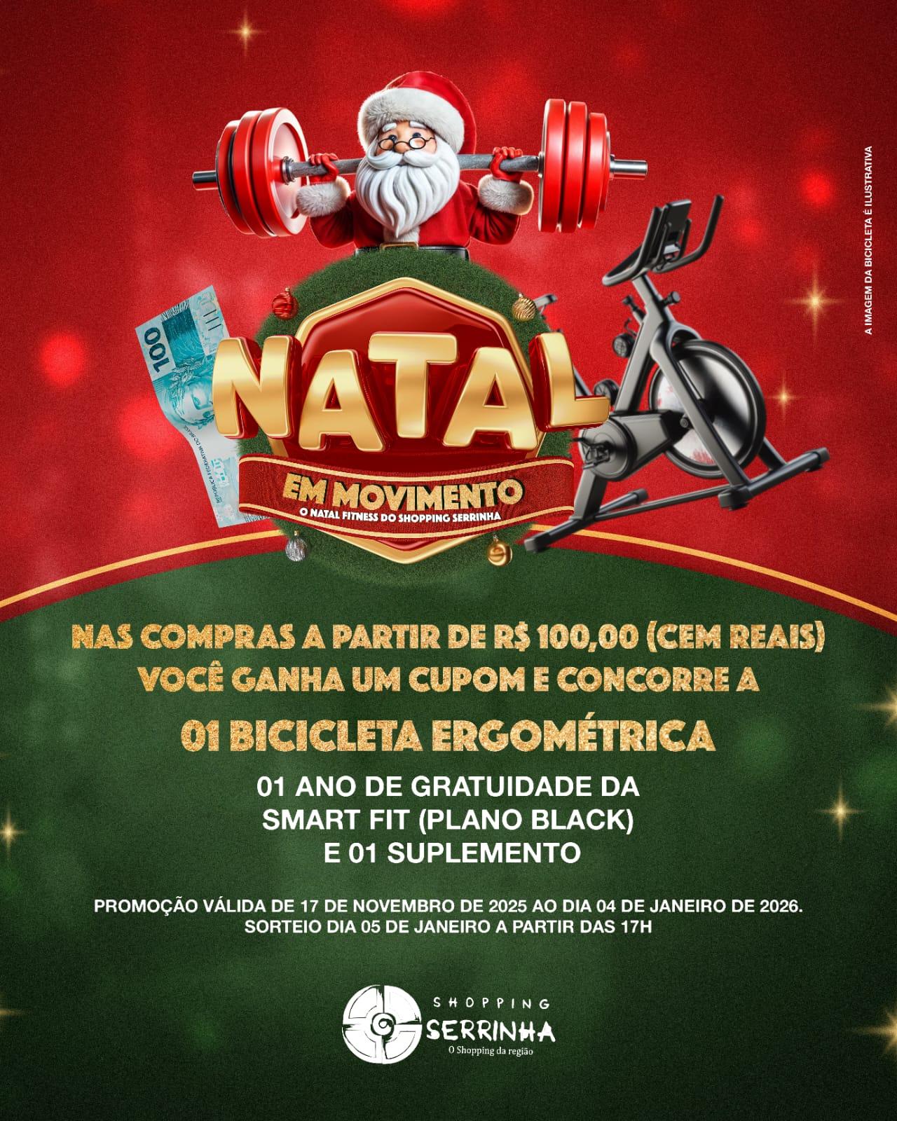 Shopping Serrinha lança campanha de Natal com sorteio de um ano de Smart Fit e brindes fitness