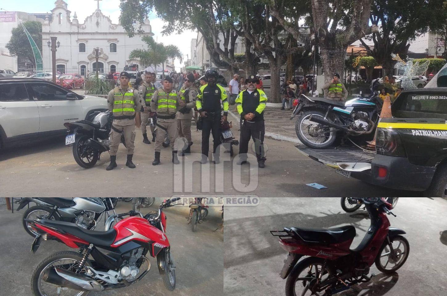 Após recentes ocorrências, forças de segurança intensificam fiscalizações e apreendem motos em Serrinha