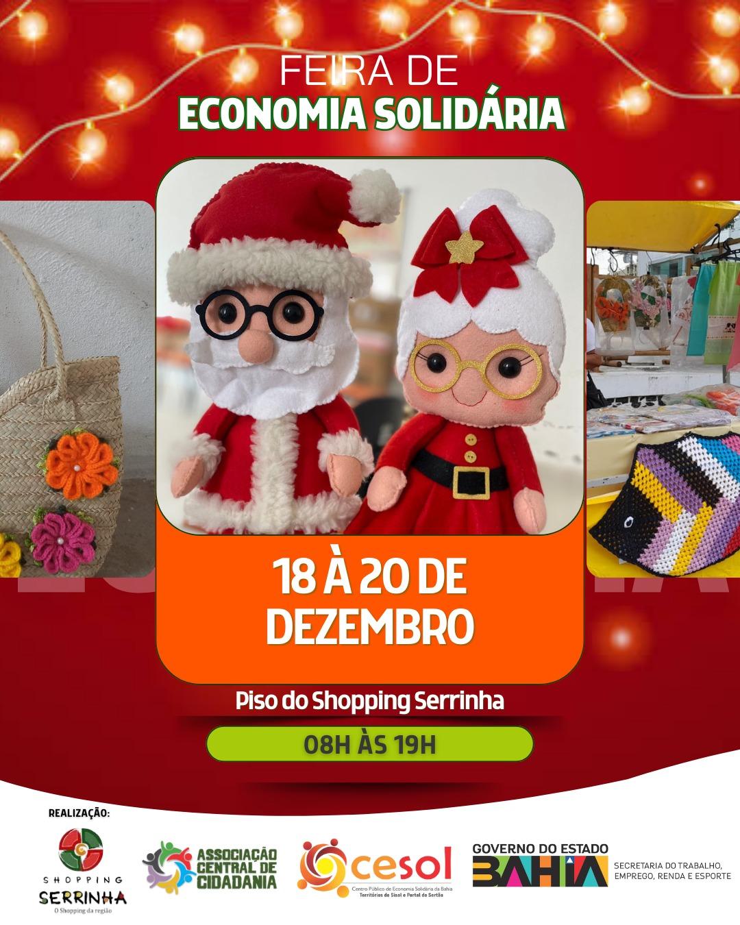 Feira da Economia Solidária será realizada no Shopping Serrinha; Confira