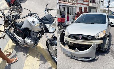 Colisão entre carro e moto deixa entregador ferido em Conceição do Coité
