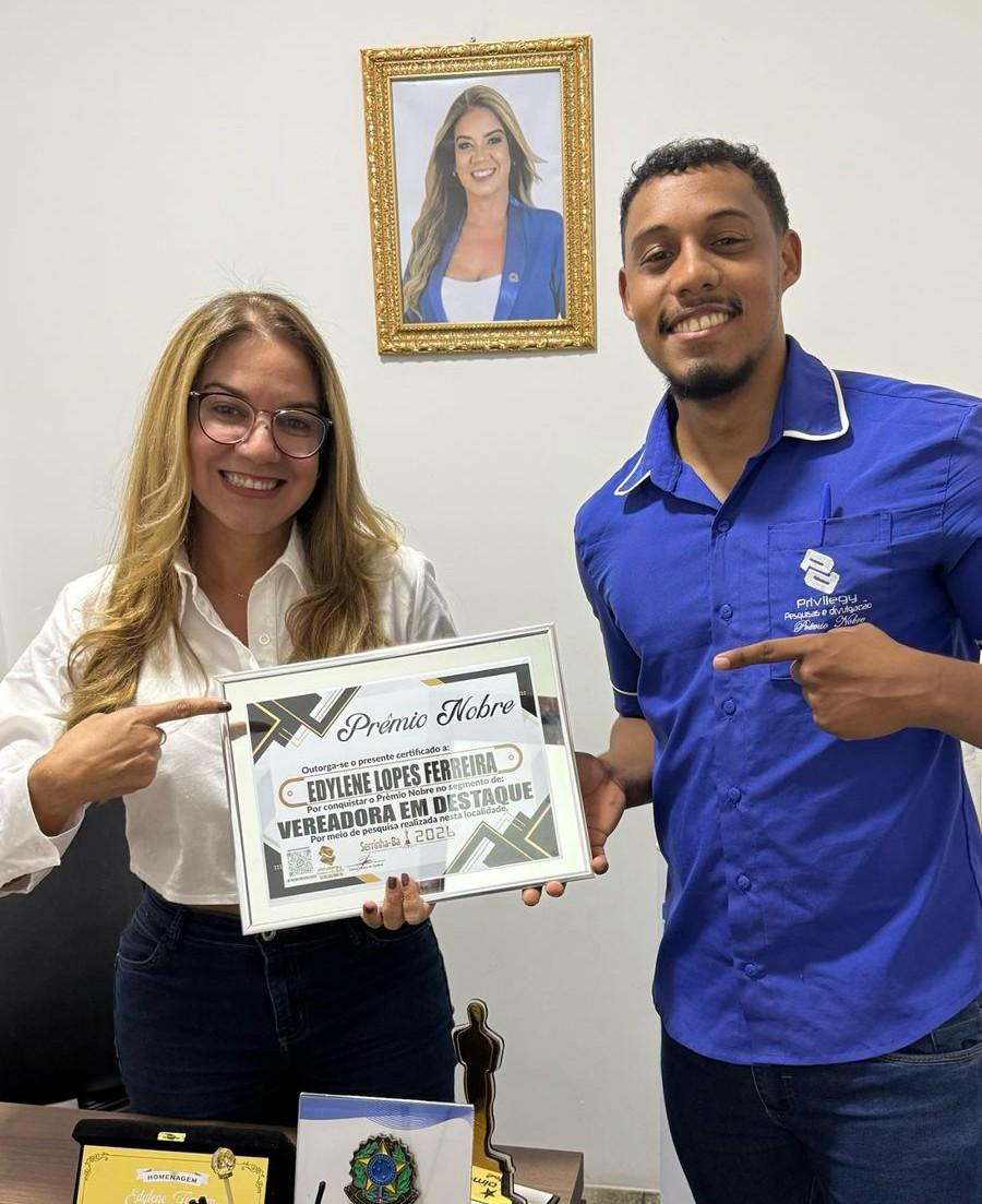 Edylene Ferreira recebe prêmio de 'Vereadora Destaque' em Serrinha pelo Prêmio Nobre