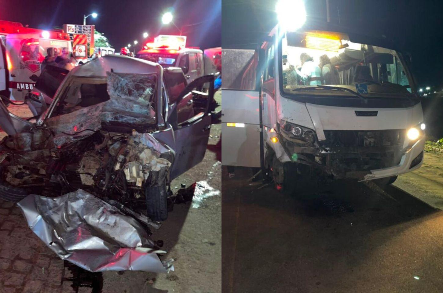 Colisão entre carro e micro-ônibus deixa motorista preso às ferragens na BA-409 entre Coité e Serrinha